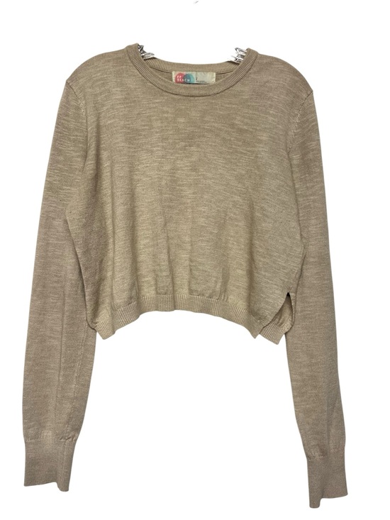 Free People Tops - Free People Beach Long Sleeve Ribbed Knit Cropped Sweater Top - Beige